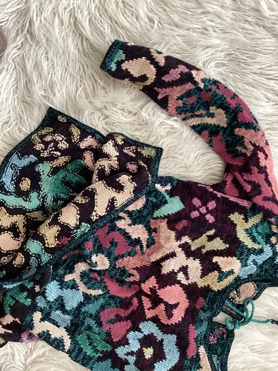 Multicolor Floral abstract PERUVIAN CONNECTION Women's Sweater L - Picture 3 of 5